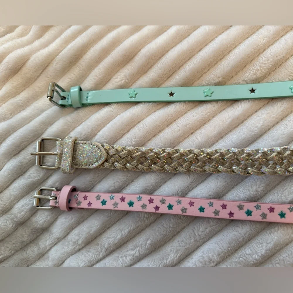 Set of Three Belts - Pink, silver white and light blue